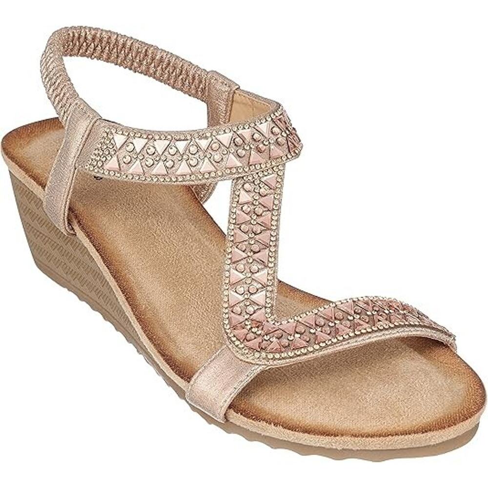 GC Shoes Women's Dua Wedge Sandals, Rose Gold Size 10M